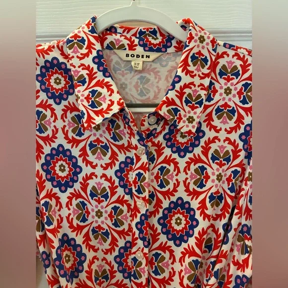 Boden, Libby, Bold Colorful Printed Tie-Waist Midi Dress - Picture 6 of 16